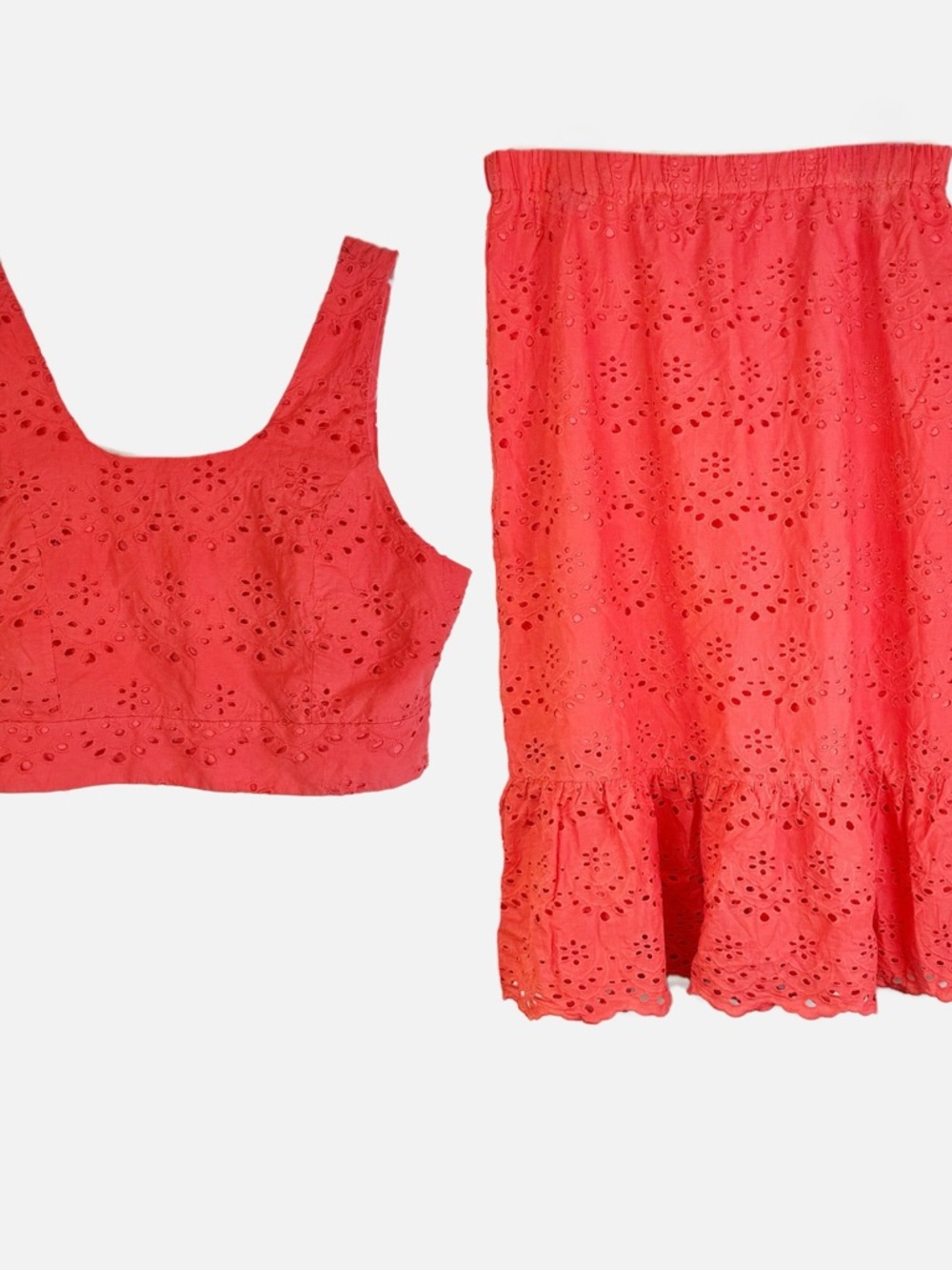 Calypso | 2-Piece Coral Eyelet Skirt Set, XL NWT